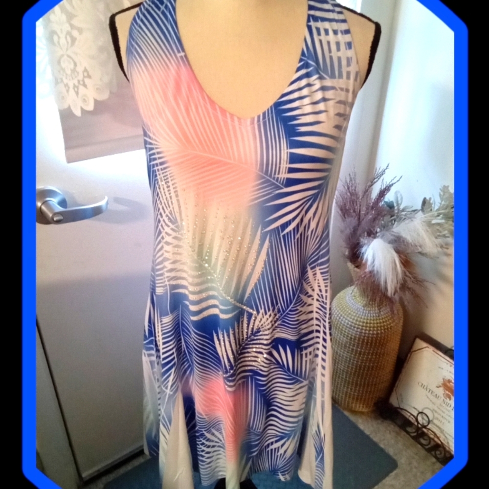 St.toreline Tropical Print Lightweight Summer Dress w/Sequins